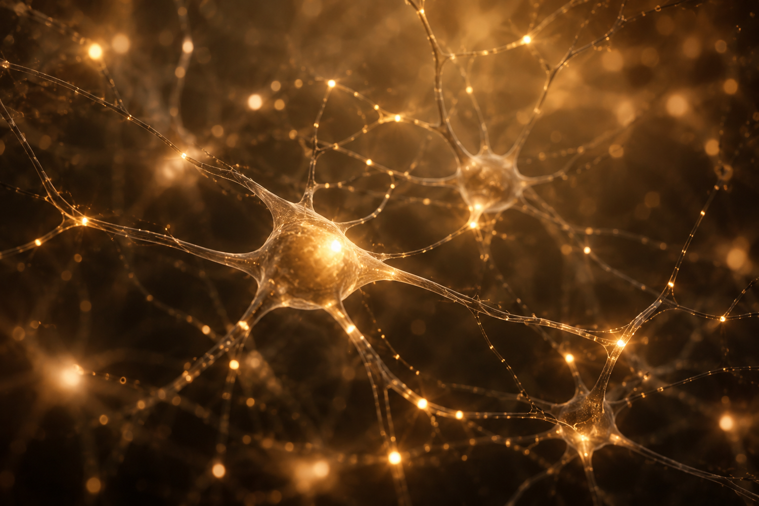 Illustration of glowing neurons connected by synapses